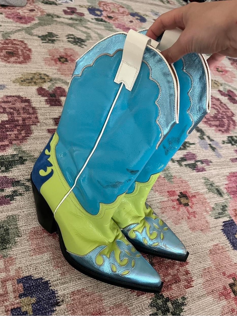 Iconic 👏 TORAL Metallic Leather + Suede Cowboy Boots Size 39